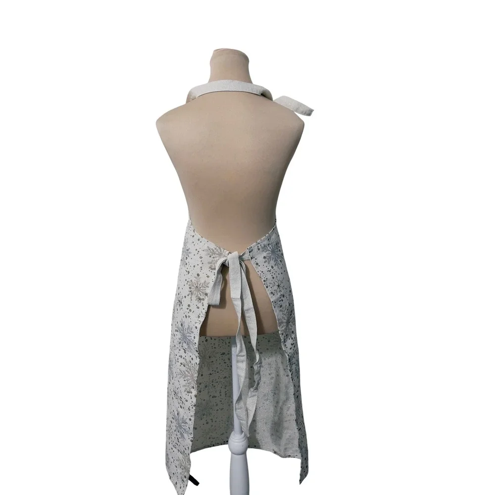 Cynthia Rowley Womens Apron One Size White Silver Gold Snowflake Metallic New